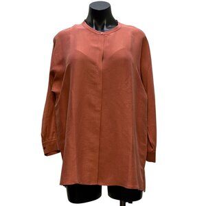 Eileen Fisher Silk Modern Collar Coral Button Tunic Shirt S/P